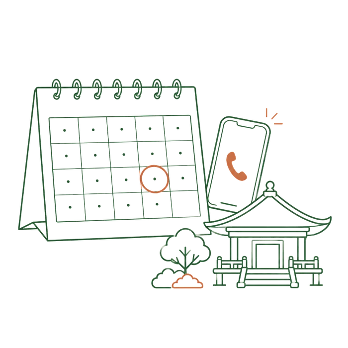 article-illust お寺への連絡・依頼のタイミングのイメージイラスト